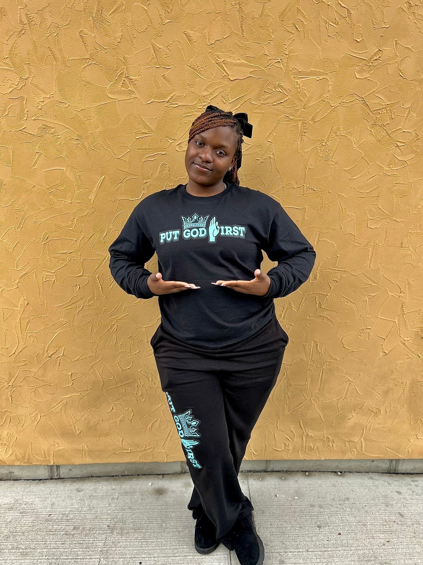 Long sleeve Put God First shirt( blue design)